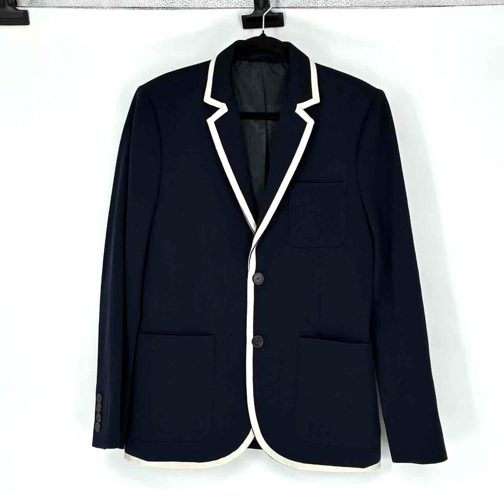 Jack Wills Men's Navy With White Trim Wool Blend Preppy Blazer - Size 38